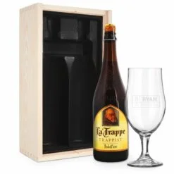 Øl gaveæske med indgraveret glas - La Trappe Isid'or