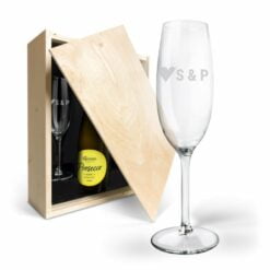 Personligt champagne gavesæt - Riondo Prosecco Spumante - Graverede glas