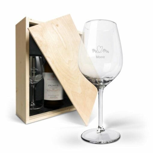 Vin gave sæt med glas - Salentein Primus Chardonnay - Graveret glas