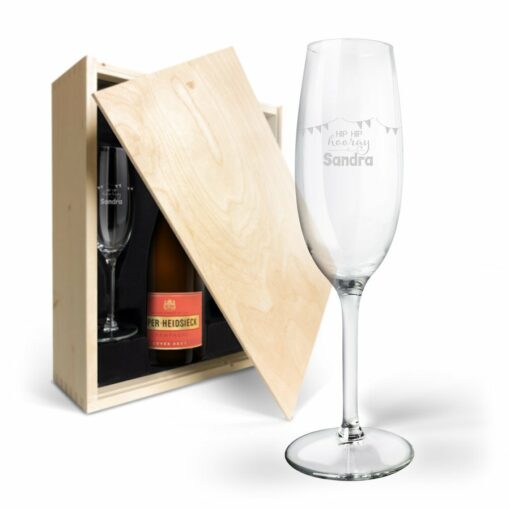 Champagnepakke i trækasse med indgraveret glas - Piper Heidsieck Brut (750ml)