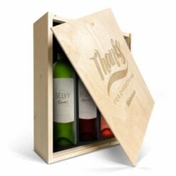 Vinpakke i indgraveret kasse - Belvy - Hvid, rød og rosé
