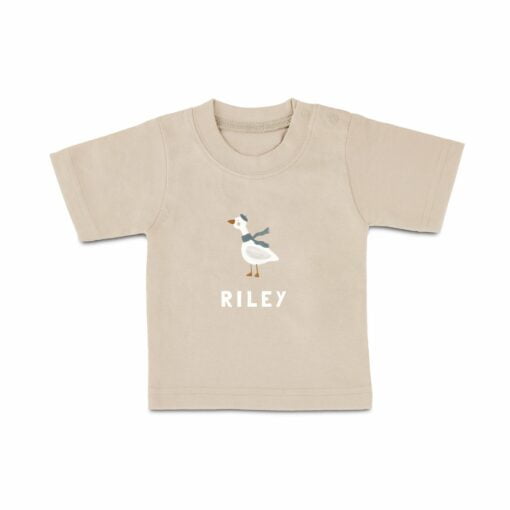T-shirt til babyer med navn - Korte ærmer - beige - 86/92