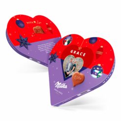 Milka hjerte chokolade gaveæske i juledesign med navn og billede